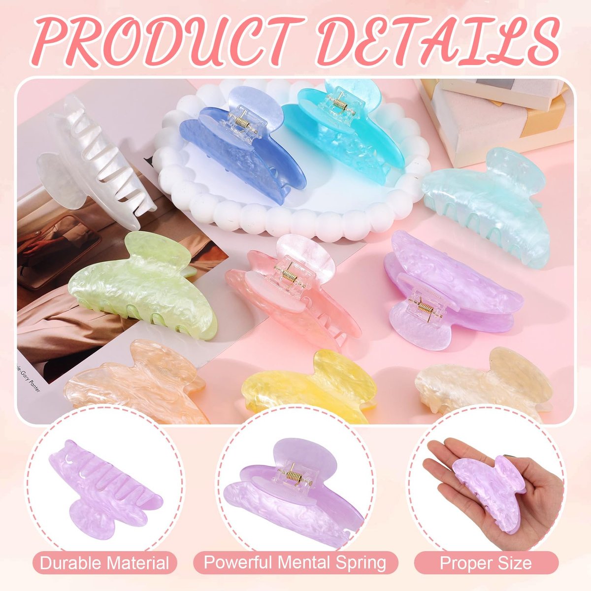 10 PCS Acrylic Hair Claw Clips - Cute Non-slip Large Claw Clamps, Bulk French Shimmering Barrettes for Women & Girls, Strong Hold for Thick or Thin Hair Avelisse