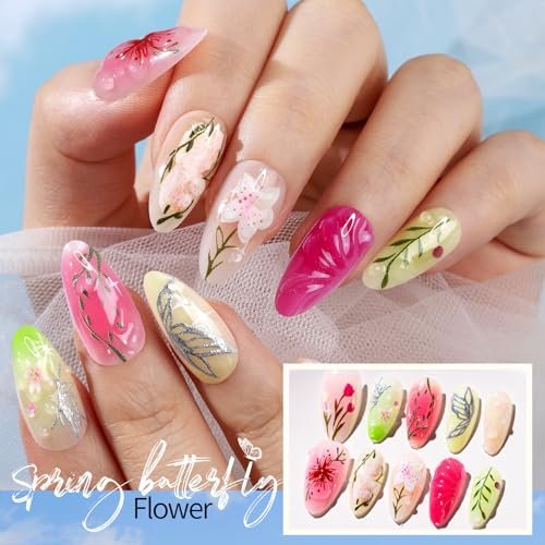 FANDAMEI Press on Nails - 120PCS 4 Styles 3D Flower Short Almond Fake Nails, Butterfly Spring Summer Nails for Women - görsel 6