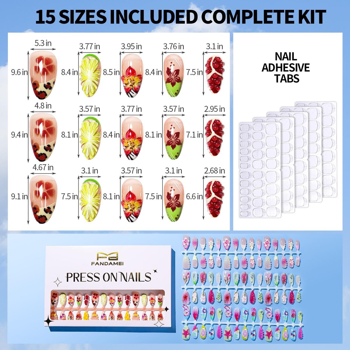 FANDAMEI Press on Nails - 120PCS 4 Styles 3D Flower Short Almond Fake Nails, Butterfly Spring Summer Nails for Women - görsel 11