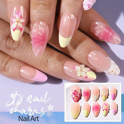 FANDAMEI Press on Nails - 120PCS 4 Styles 3D Flower Short Almond Fake Nails, Butterfly Spring Summer Nails for Women