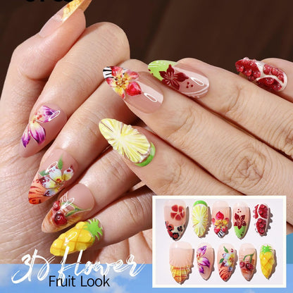 FANDAMEI Press on Nails - 120PCS 4 Styles 3D Flower Short Almond Fake Nails, Butterfly Spring Summer Nails for Women
