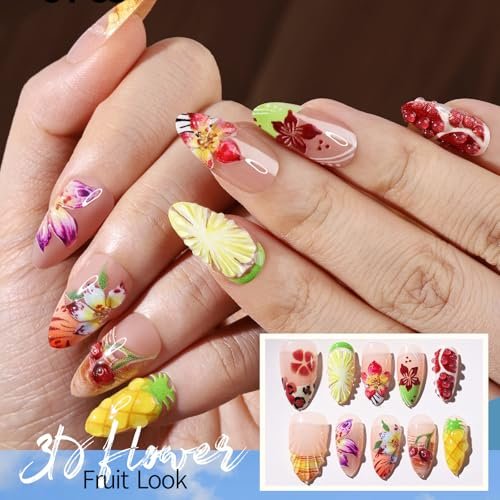 FANDAMEI Press on Nails - 120PCS 4 Styles 3D Flower Short Almond Fake Nails, Butterfly Spring Summer Nails for Women - görsel 4