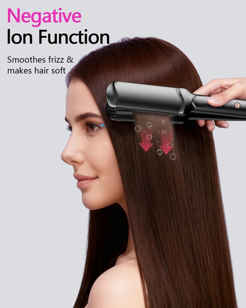 Professional Hair Crimper Waver with 4 Interchangeable Ceramic Plates – Auto Temperature Control, Quick Heat, Wide Plate Styling Tool for All Hair Types Avelisse
