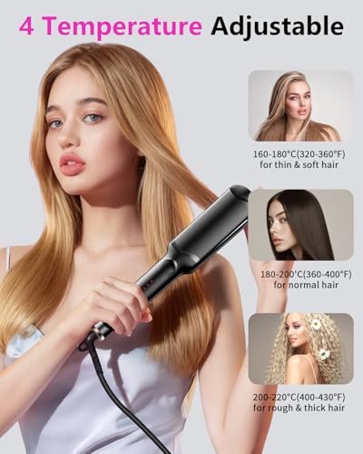 Professional Hair Crimper Waver with 4 Interchangeable Ceramic Plates – Auto Temperature Control, Quick Heat, Wide Plate Styling Tool for All Hair Types Avelisse