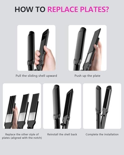 Professional Hair Crimper Waver with 4 Interchangeable Ceramic Plates – Auto Temperature Control, Quick Heat, Wide Plate Styling Tool for All Hair Types Avelisse