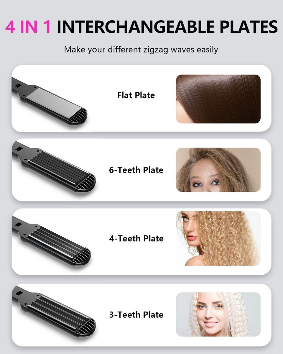 Professional Hair Crimper Waver with 4 Interchangeable Ceramic Plates – Auto Temperature Control, Quick Heat, Wide Plate Styling Tool for All Hair Types Avelisse