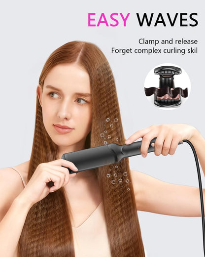 Professional Hair Crimper Waver with 4 Interchangeable Ceramic Plates – Auto Temperature Control, Quick Heat, Wide Plate Styling Tool for All Hair Types Avelisse