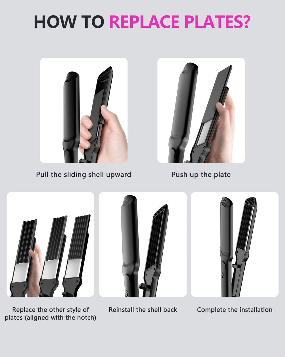 Professional Hair Crimper Waver with 4 Interchangeable Ceramic Plates – Auto Temperature Control, Quick Heat, Wide Plate Styling Tool for All Hair Types Avelisse