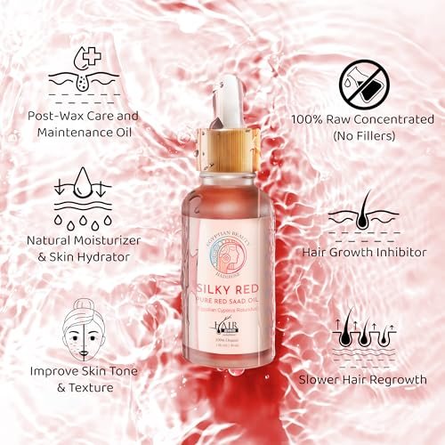 SILKY RED 100% Egyptian Cyperus Rotundus Hair Removal Oil - Pure Red Saad Oil Concentrate for Post-Wax Care, Skin Nourisher & Hair Growth Inhibitor, Original Scent, Made in USA (1 Fl Oz) Avelisse