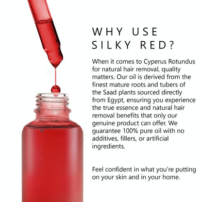 SILKY RED 100% Egyptian Cyperus Rotundus Hair Removal Oil - Pure Red Saad Oil Concentrate for Post-Wax Care, Skin Nourisher & Hair Growth Inhibitor, Original Scent, Made in USA (1 Fl Oz) Avelisse