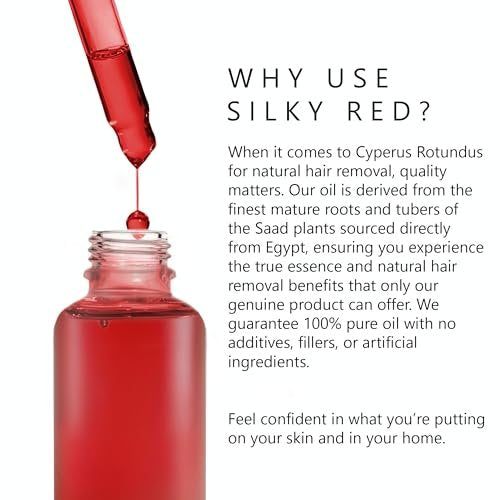 SILKY RED 100% Egyptian Cyperus Rotundus Hair Removal Oil - Pure Red Saad Oil Concentrate for Post-Wax Care, Skin Nourisher & Hair Growth Inhibitor, Original Scent, Made in USA (1 Fl Oz) Avelisse
