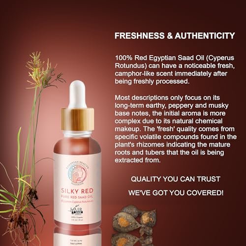 SILKY RED 100% Egyptian Cyperus Rotundus Hair Removal Oil - Pure Red Saad Oil Concentrate for Post-Wax Care, Skin Nourisher & Hair Growth Inhibitor, Original Scent, Made in USA (1 Fl Oz) Avelisse
