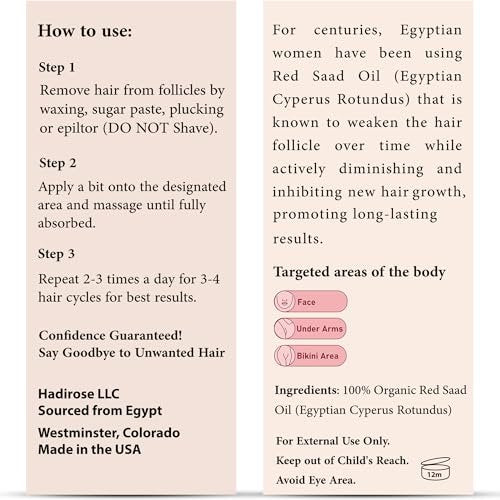 SILKY RED 100% Egyptian Cyperus Rotundus Hair Removal Oil - Pure Red Saad Oil Concentrate for Post-Wax Care, Skin Nourisher & Hair Growth Inhibitor, Original Scent, Made in USA (1 Fl Oz) Avelisse