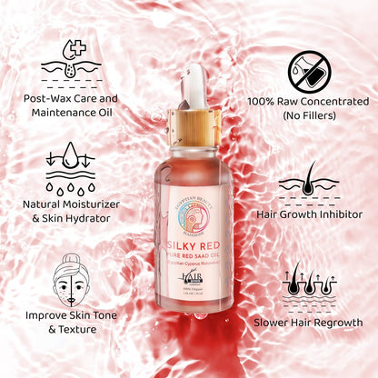 SILKY RED 100% Egyptian Cyperus Rotundus Hair Removal Oil - Pure Red Saad Oil Concentrate for Post-Wax Care, Skin Nourisher & Hair Growth Inhibitor, Original Scent, Made in USA (1 Fl Oz) Avelisse