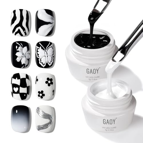 GAOY Black & White Painting Gel for Nail Art, No Wipe Creamy Gel Polish for Lines, Floral Designs, Patterns or French Nail Salon and Home DIY, UV Light Cure - görsel 2
