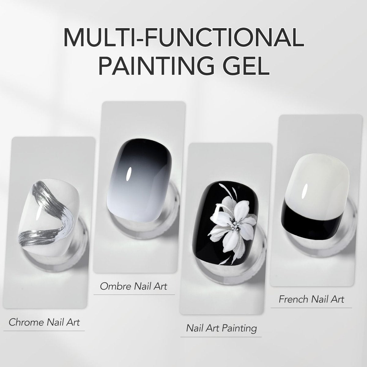 GAOY Black & White Painting Gel for Nail Art, No Wipe Creamy Gel Polish for Lines, Floral Designs, Patterns or French Nail Salon and Home DIY, UV Light Cure - görsel 3
