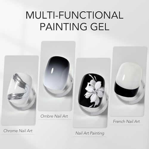 GAOY Black & White Painting Gel for Nail Art, No Wipe Creamy Gel Polish for Lines, Floral Designs, Patterns or French Nail Salon and Home DIY, UV Light Cure - görsel 4