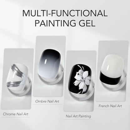 GAOY Black & White Painting Gel for Nail Art, No Wipe Creamy Gel Polish for Lines, Floral Designs, Patterns or French Nail Salon and Home DIY, UV Light Cure
