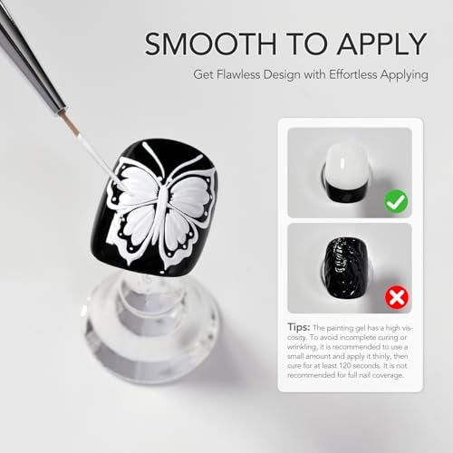 GAOY Black & White Painting Gel for Nail Art, No Wipe Creamy Gel Polish for Lines, Floral Designs, Patterns or French Nail Salon and Home DIY, UV Light Cure - görsel 10