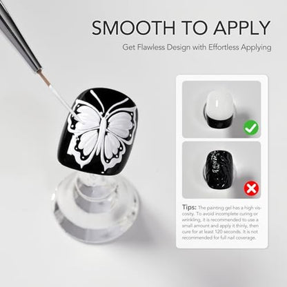 GAOY Black & White Painting Gel for Nail Art, No Wipe Creamy Gel Polish for Lines, Floral Designs, Patterns or French Nail Salon and Home DIY, UV Light Cure