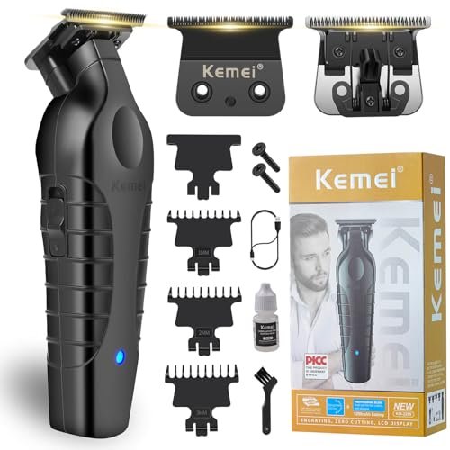 KEMEI 2299 Hair Trimmer for Men - Zero Gapped T-Blade Clippers for Edging & Lining, Cordless Barber Liners with Extra Replacement Blade, USB Rechargeable Grooming Kit for Beard & Dry Shaving (Black) Avelisse