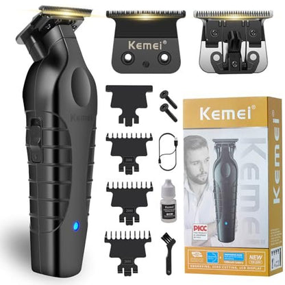KEMEI 2299 Hair Trimmer for Men - Zero Gapped T-Blade Clippers for Edging & Lining, Cordless Barber Liners with Extra Replacement Blade, USB Rechargeable Grooming Kit for Beard & Dry Shaving (Black) Avelisse