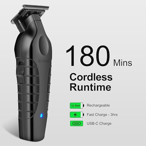 KEMEI 2299 Hair Trimmer for Men - Zero Gapped T-Blade Clippers for Edging & Lining, Cordless Barber Liners with Extra Replacement Blade, USB Rechargeable Grooming Kit for Beard & Dry Shaving (Black) Avelisse