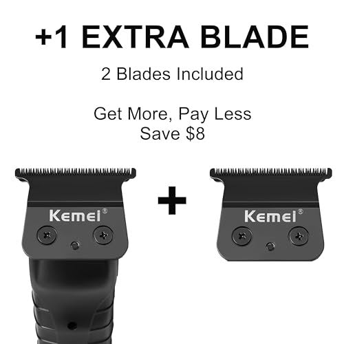 KEMEI 2299 Hair Trimmer for Men - Zero Gapped T-Blade Clippers for Edging & Lining, Cordless Barber Liners with Extra Replacement Blade, USB Rechargeable Grooming Kit for Beard & Dry Shaving (Black) Avelisse