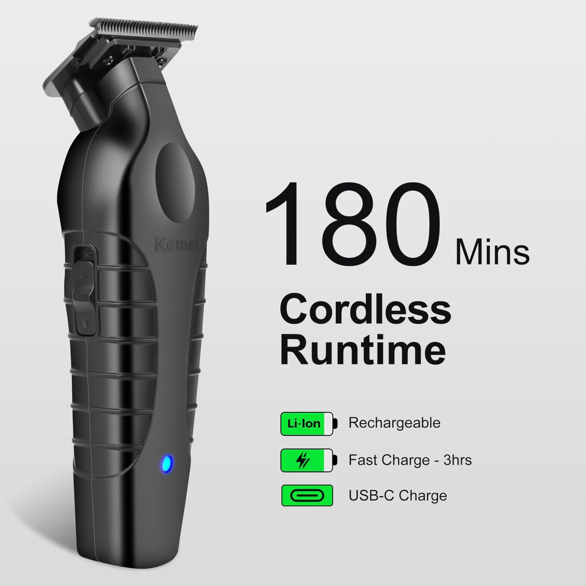 KEMEI 2299 Hair Trimmer for Men - Zero Gapped T-Blade Clippers for Edging & Lining, Cordless Barber Liners with Extra Replacement Blade, USB Rechargeable Grooming Kit for Beard & Dry Shaving (Black) Avelisse