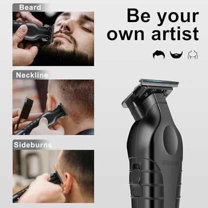 KEMEI 2299 Hair Trimmer for Men - Zero Gapped T-Blade Clippers for Edging & Lining, Cordless Barber Liners with Extra Replacement Blade, USB Rechargeable Grooming Kit for Beard & Dry Shaving (Black) Avelisse