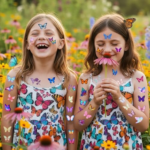 Glitter Butterfly Temporary Tattoos | 60 Pcs 4 Sheets Pre-cut Tattoo Stickers for Kids, Teens, Adults | Butterfly Party Favors & Birthday Decorations - görsel 9