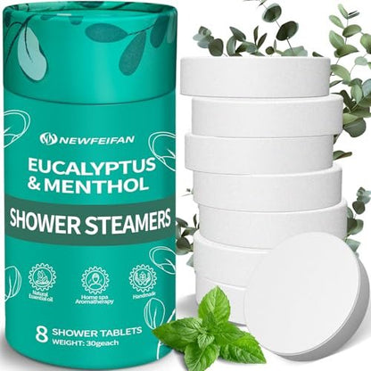 Organic Eucalyptus & Menthol Shower Steamers - 8 Pack Aromatherapy Basket Set for Mom, Wife, Teacher Appreciation Gifts