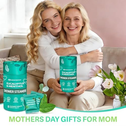 Organic Eucalyptus & Menthol Shower Steamers - 8 Pack Aromatherapy Basket Set for Mom, Wife, Teacher Appreciation Gifts