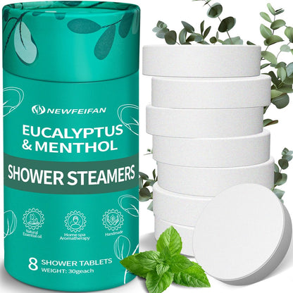 Organic Eucalyptus & Menthol Shower Steamers - 8 Pack Aromatherapy Basket Set for Mom, Wife, Teacher Appreciation Gifts