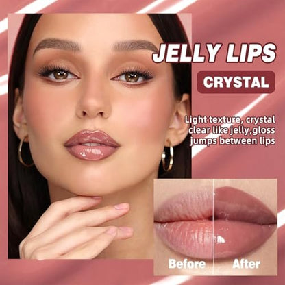 Pakivs 4 Colors Jelly Tinted Lip Serum Gloss - Hydrating, Plumping, Long-Lasting Moisturizing Lip Glaze with Polypeptide, Non-Sticky Glossy Finish