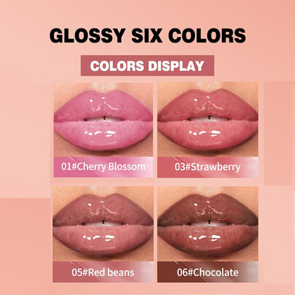Pakivs 4 Colors Jelly Tinted Lip Serum Gloss - Hydrating, Plumping, Long-Lasting Moisturizing Lip Glaze with Polypeptide, Non-Sticky Glossy Finish