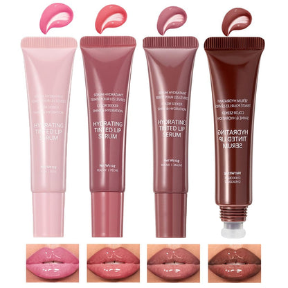 Pakivs 4 Colors Jelly Tinted Lip Serum Gloss - Hydrating, Plumping, Long-Lasting Moisturizing Lip Glaze with Polypeptide, Non-Sticky Glossy Finish