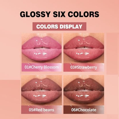 Pakivs 4 Colors Jelly Tinted Lip Serum Gloss - Hydrating, Plumping, Long-Lasting Moisturizing Lip Glaze with Polypeptide, Non-Sticky Glossy Finish