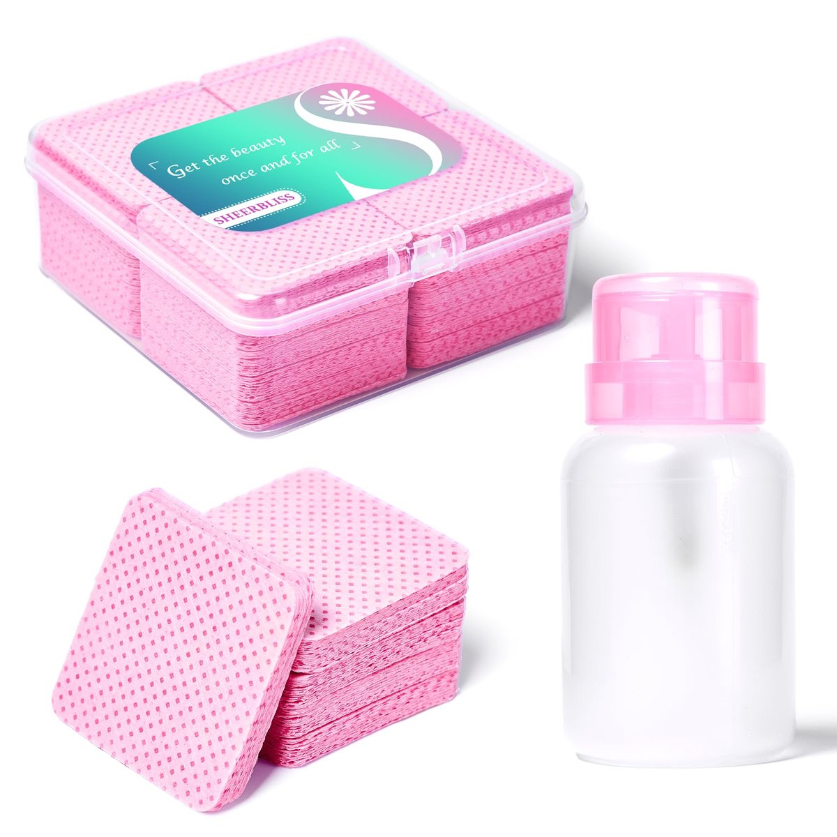 400pcs Lint Free Nail Wipes Kit with Acetone Pump Dispenser - SHEERBLISS Gel Nail Polish Remover Wipes for Salon & Home Use - görsel 1