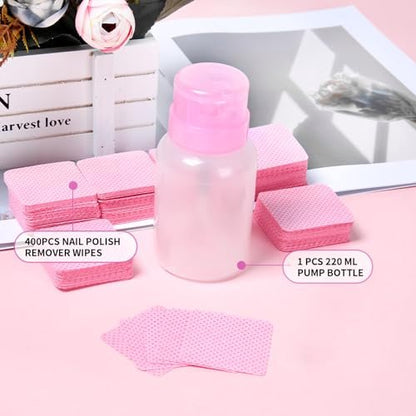 400pcs Lint Free Nail Wipes Kit with Acetone Pump Dispenser - SHEERBLISS Gel Nail Polish Remover Wipes for Salon & Home Use