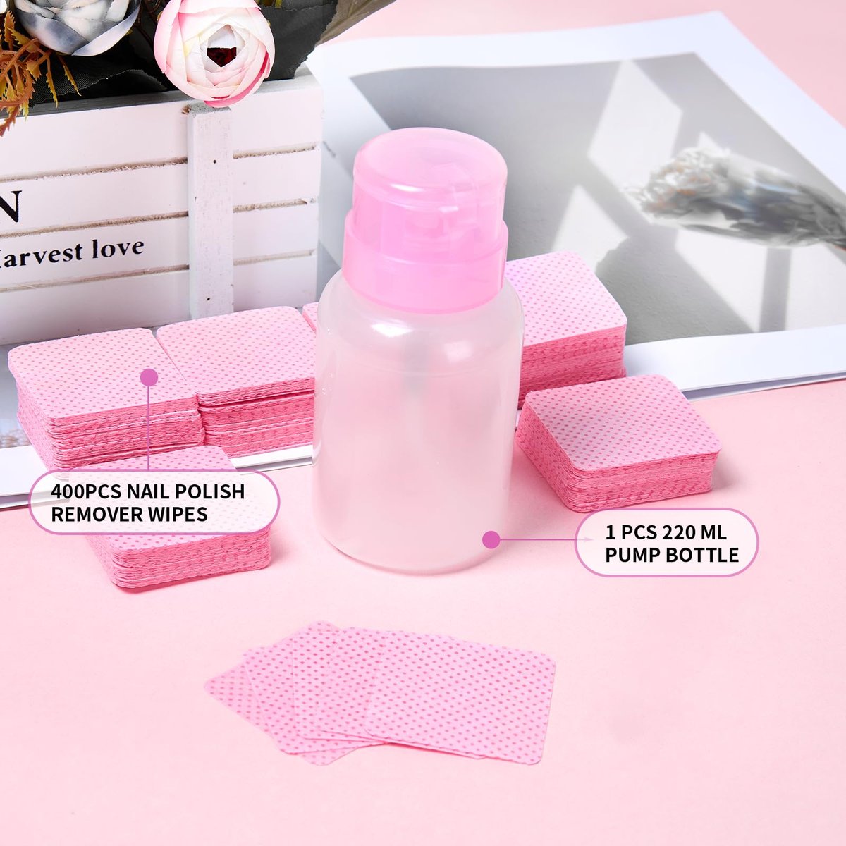 400pcs Lint Free Nail Wipes Kit with Acetone Pump Dispenser - SHEERBLISS Gel Nail Polish Remover Wipes for Salon & Home Use - görsel 13
