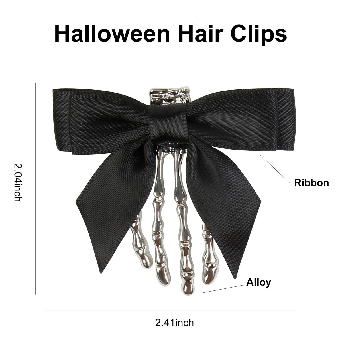 2 Pack Halloween Skeleton Hand Hair Clips with Bowknot - Cute Skull Hand Hair Clip for Women, Party Cosplay Hair Accessories (Black) - görsel 3