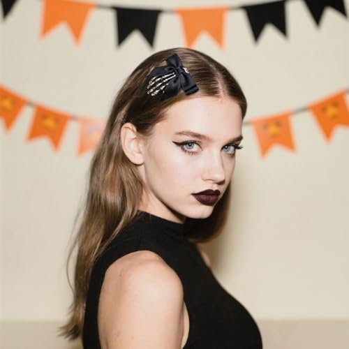 2 Pack Halloween Skeleton Hand Hair Clips with Bowknot - Cute Skull Hand Hair Clip for Women, Party Cosplay Hair Accessories (Black) - görsel 10