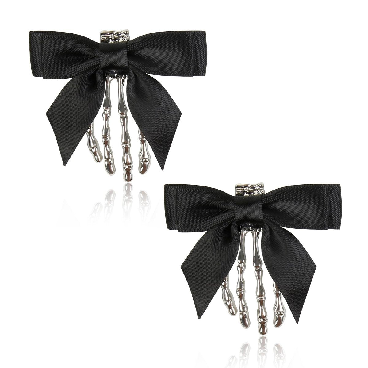 2 Pack Halloween Skeleton Hand Hair Clips with Bowknot - Cute Skull Hand Hair Clip for Women, Party Cosplay Hair Accessories (Black) - görsel 1