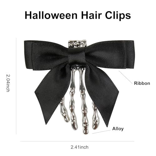 2 Pack Halloween Skeleton Hand Hair Clips with Bowknot - Cute Skull Hand Hair Clip for Women, Party Cosplay Hair Accessories (Black) - görsel 4