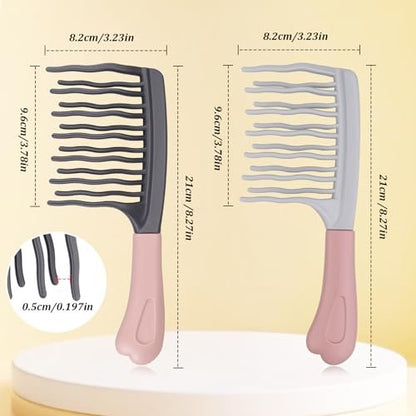 2-Pack Wide Tooth Comb for Curly Hair - Detangling Brush with Double-Layer Wavy Teeth & Ergonomic Handle for Long/Thick Wet/Dry Hair - Travel Curl Comb for Women, Men, Girls