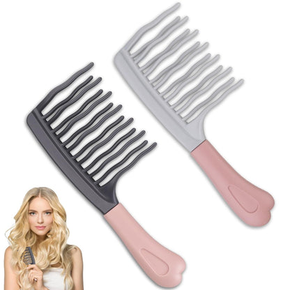 2-Pack Wide Tooth Comb for Curly Hair - Detangling Brush with Double-Layer Wavy Teeth & Ergonomic Handle for Long/Thick Wet/Dry Hair - Travel Curl Comb for Women, Men, Girls