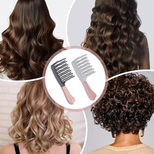 2-Pack Wide Tooth Comb for Curly Hair - Detangling Brush with Double-Layer Wavy Teeth & Ergonomic Handle for Long/Thick Wet/Dry Hair - Travel Curl Comb for Women, Men, Girls - görsel 14