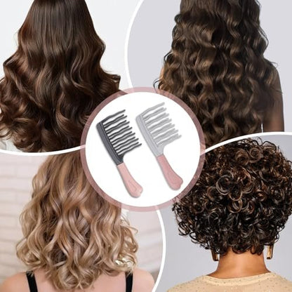 2-Pack Wide Tooth Comb for Curly Hair - Detangling Brush with Double-Layer Wavy Teeth & Ergonomic Handle for Long/Thick Wet/Dry Hair - Travel Curl Comb for Women, Men, Girls