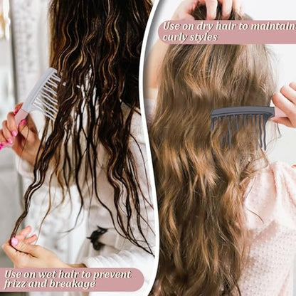 2-Pack Wide Tooth Comb for Curly Hair - Detangling Brush with Double-Layer Wavy Teeth & Ergonomic Handle for Long/Thick Wet/Dry Hair - Travel Curl Comb for Women, Men, Girls